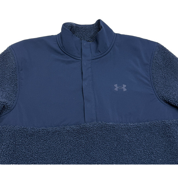Under Armour Golf Sweater Large Blue Fleece Pile Half Snap T Pullover Loose Fit - Picture 8 of 12